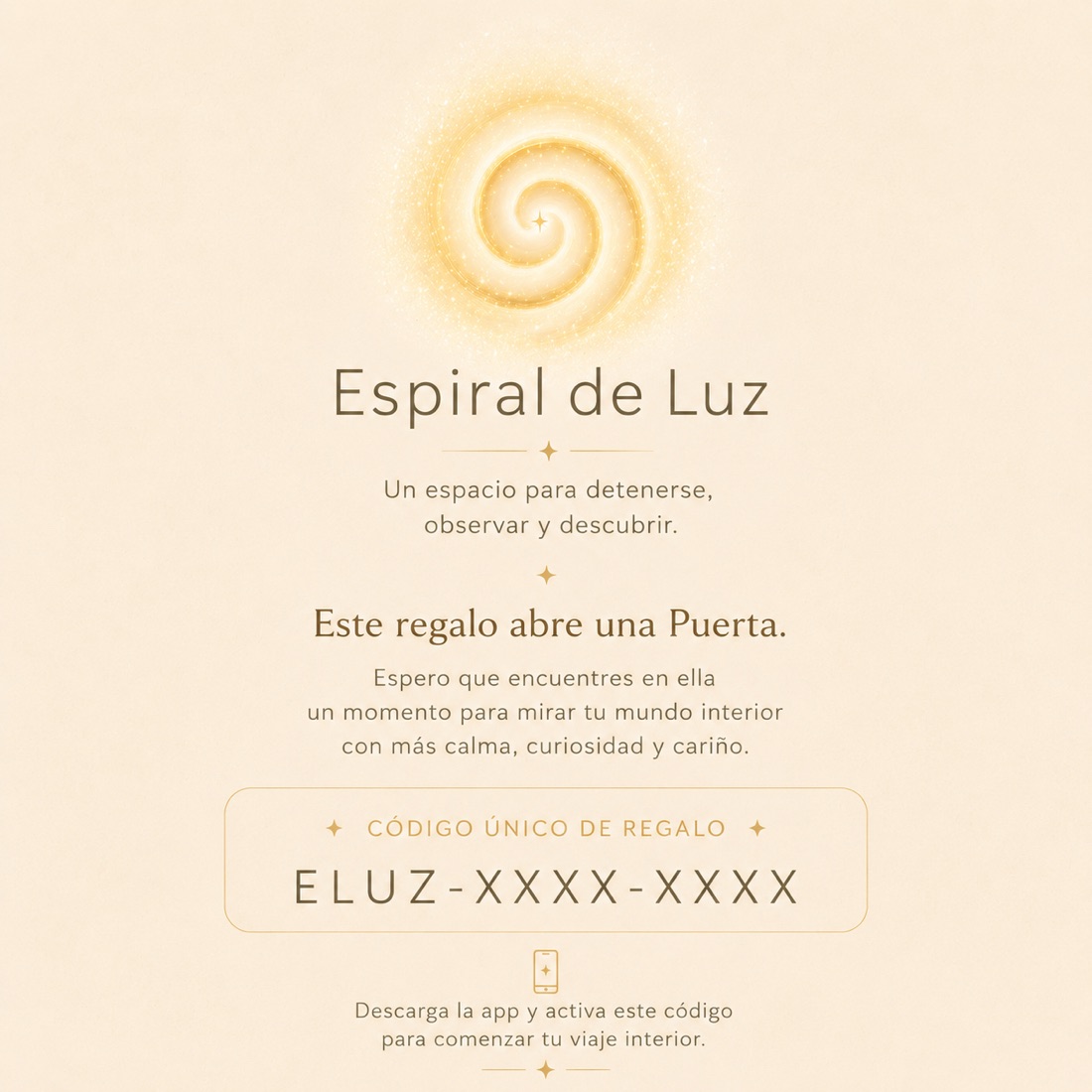 Tarjeta de regalo de Espiral de Luz con su código único